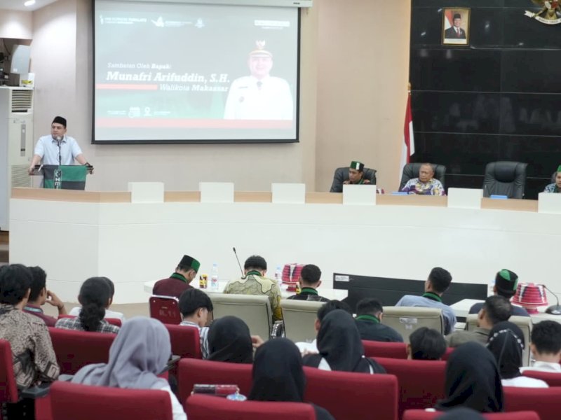 Wali Kota Makassar, Munafri Arifuddin, saat menghadiri kegiatan Intermediate Training (Latihan Kader II/LK2) Himpunan Mahasiswa Islam (HMI) Koordinator Komisariat Tamalate Cabang Makassar, di Balai Kota Makassar, Sabtu (24/01/2026). @Jejakfakta/dok. Humas Pemkot Makassar