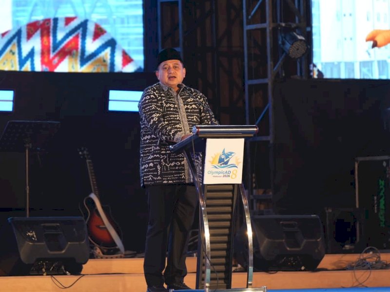 Wali Kota Makassar Munafri Arifuddin saat mengadiri closing ceremony Olympicad 8 (Olimpiade Ahmad Dahlan) yang digelar di Universitas Muhammadiyah Makassar, Sabtu (14/2/2026). @Jejakfakta/dok. Istimewa