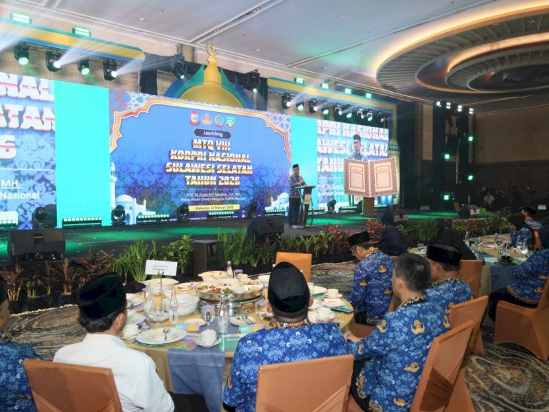 Ketua Umum Dewan Pengurus Korpri Nasional, Zudan Arif Fakrulloh, saat launching dan sosialisasi MTQ ke-VIII Korpri di The Rinra Hotel, Sabtu (14/2/2026). @Jejakfakta/dok. Humas Pemkot Makassar