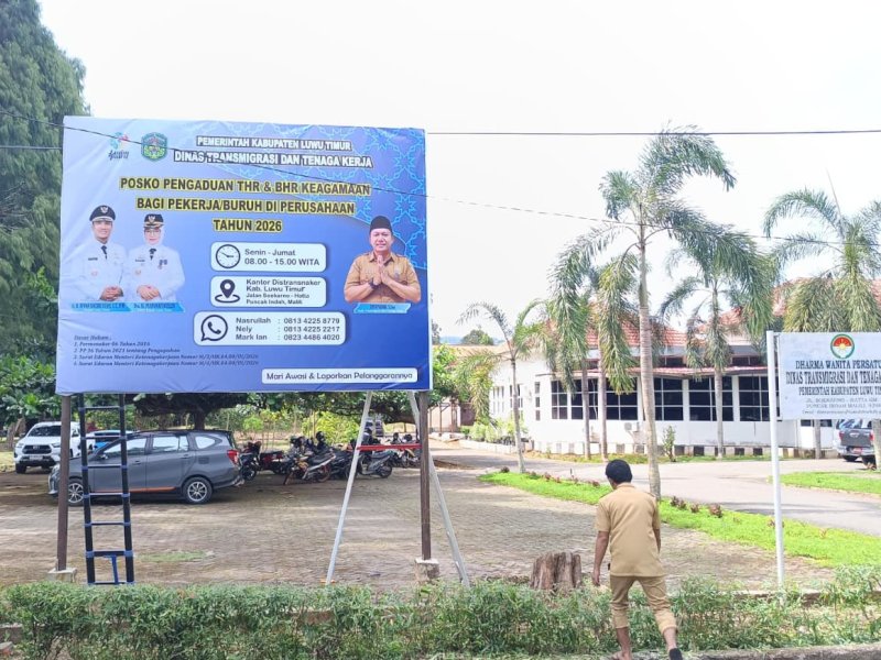 Dinas Transmigrasi dan Tenaga Kerja (Transnaker) Luwu Timur membuka Posko Konsultasi dan Pengaduan THR & BHR Keagamaan 2026. @Jejakfakta/dok. Humas Pemkab Lutim