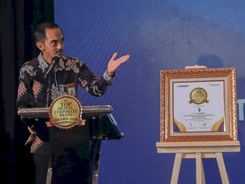 Bank Sulselbar berhasil meraih Top Digital Corporate Brand Award 2026 dalam kategori Perusahaan Perbankan &ndash; Digital Corporate Bank, yang diselenggarakan oleh InfoEkonomi.id bekerja sama dengan TRAS N CO Indonesia di Sheraton Jakarta Soekarno-Hatta Airport Hotel, pada Kamis (5/3/2026). @Jejakfakta/dok. Istimewa