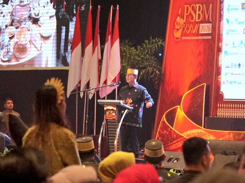 Sambutan Andi Amran Sulaiman pada Pertemuan Saudagar Bugis Makassar, Hotel Claro, Makassar, Kamis (26/3/2026). @jejakfaktacom/JF