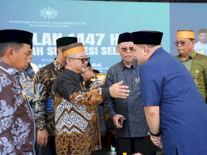 Wali Kota Makassar, Munafri Arifuddin, menghadiri langsung Forum Silaturahmi Syawalan yang berlangsung di Halaman Pusat Dakwah Muhammadiyah Sulsel, Sabtu (28/3/2026). @Jejakfakta/dok. Humas Pemkot Makassar