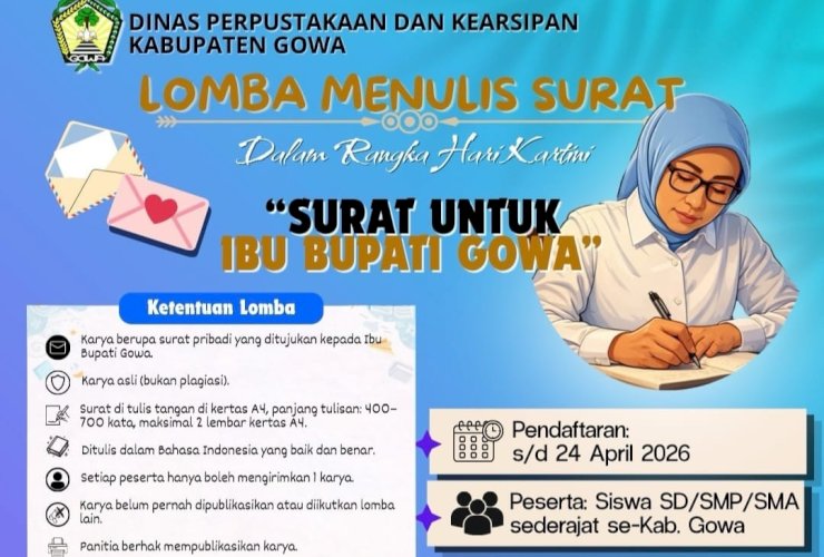 Peringati Hari Kartini, Disperpusip Gowa Gelar Lomba Menulis Surat untuk Ibu Bupati