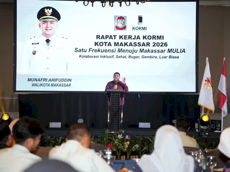 Wali Kota Makassar, Munafri Arifuddin, saat membuka Rapat Kerja KORMI Kota Makassar Tahun 2026 di Hotel Aryaduta Makassar, Sabtu (25/04/2026). @Jejakfakta/dok. Humas Pemkot Makassar