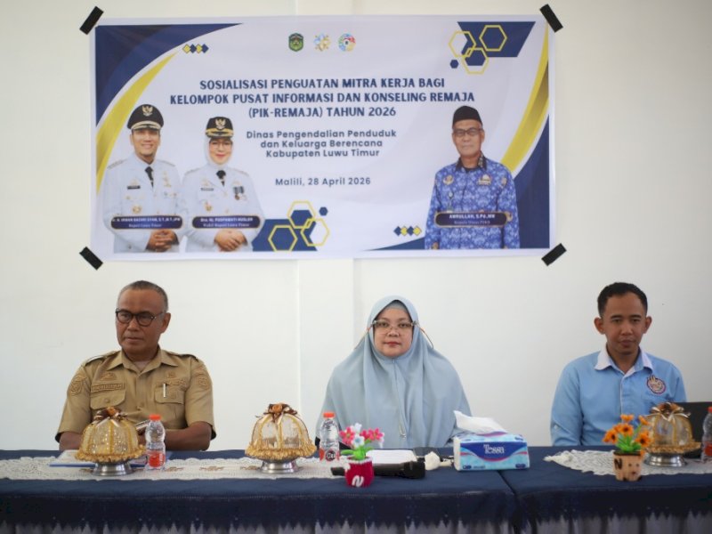 Dinas Pengendalian Penduduk dan Keluarga Berencana (PPKB) Kabupaten Luwu Timur menggelar Sosialisasi Penguatan Mitra Kerja bagi Kelompok Pusat Informasi dan Konseling Remaja (PIK-Remaja) Tahun 2026 di Aula Kantor Dinas PPKB, Malili, Selasa (28/4/2026). @Jejakfakta/dok. Humas Pemkab Lutim