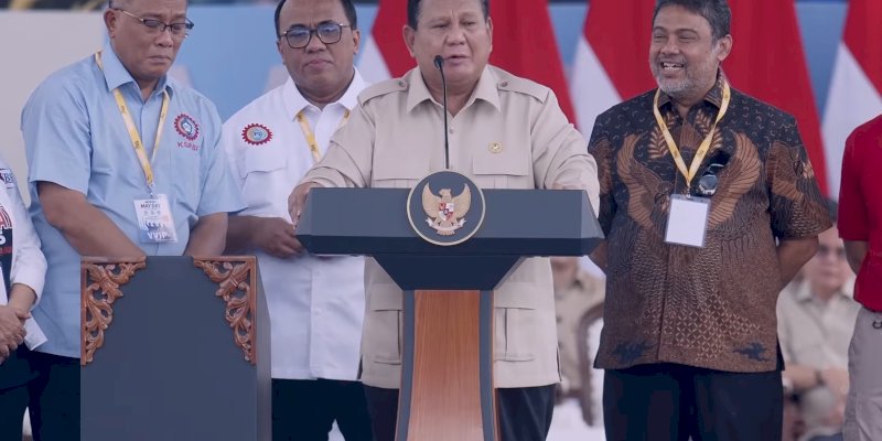 Presiden Prabowo Pimpin Peringatan May Day di Monas, Tegaskan Perlindungan untuk Ojol: "Setoran Harus Di Bawah 10 Persen!"