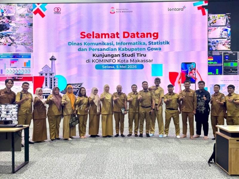Pemerintah Kota Makassar melalui Dinas Komunikasi dan Informatika (Diskominfo) Kota Makassar menerima kunjungan studi tiru dari Dinas Komunikasi, Informatika, Statistik, dan Persandian (Diskominfo SP) Kabupaten Gowa, Selasa (5/5/2026). @Jejakfakta/Istimewa