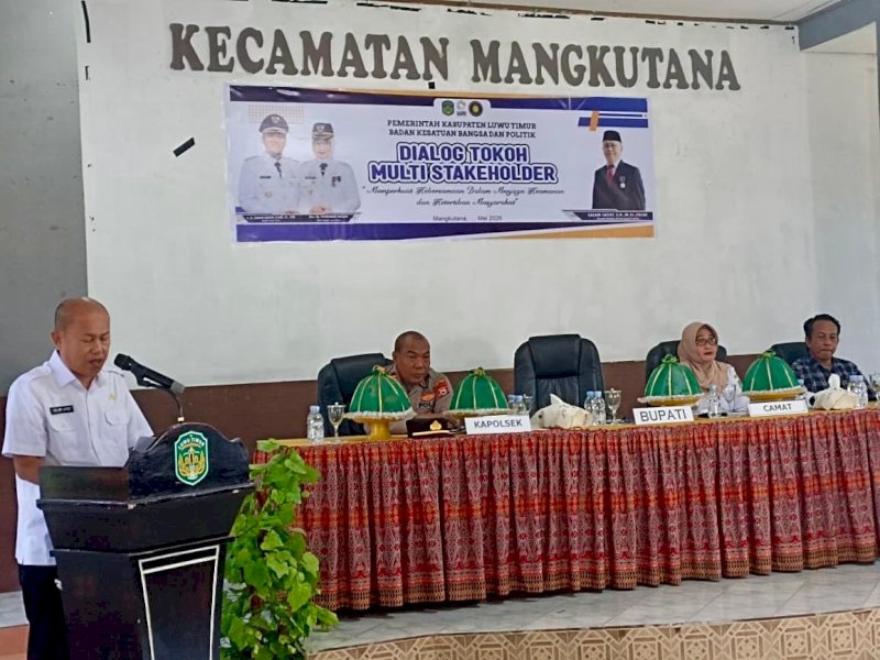 Badan Kesatuan Bangsa dan Politik (Kesbangpol) Kabupaten Luwu Timur menggelar Dialog Tokoh Multi Stakeholder di Aula Kecamatan Mangkutana, Rabu (13/05/2026). @Jejakfakta/dok. Humas Pemkab Lutim