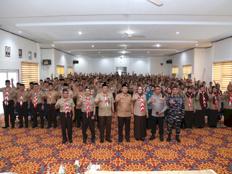 Bupati Luwu Timur, Irwan Bachri Syam selaku Ketua Majelis Pimpinan Cabang Gerakan Pramuka Luwu Timur, saat menghadiri Musyawarah Cabang (Muscab) V Gerakan Pramuka Kwartir Cabang (Kwarcab) Luwu Timur Tahun 2026 di Aula Dinas Pendidikan dan Kebudayaan, Selasa (12/05/2026). @Jejakfakta/dok. Humas Pemkab Lutim