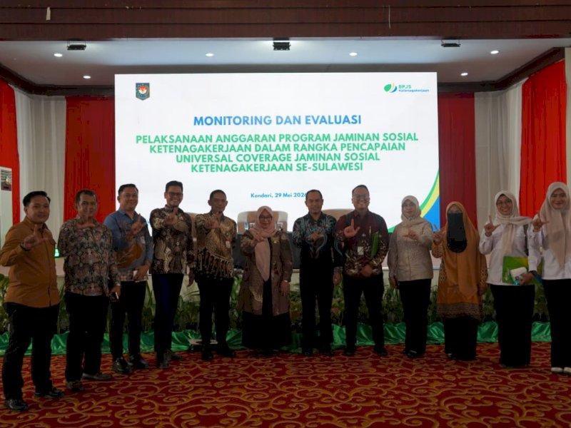 Wakil Bupati Luwu Timur, Puspawati Husler, saat menghadiri kegiatan Monitoring dan Evaluasi Pelaksanaan Anggaran Program Jaminan Sosial Ketenagakerjaan dalam rangka Pencapaian Universal Coverage Jaminan Sosial Ketenagakerjaan se-Sulawesi yang berlangsung di Kota Kendari, Sulawesi Tenggara, Jumat (29/5/2026). @Jejakfakta/dok. Humas Pemkab Lutim
