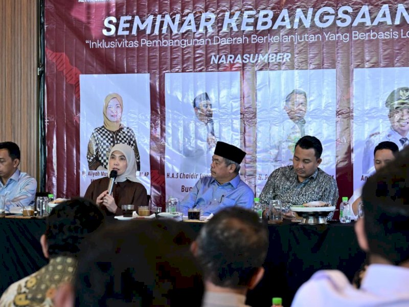 Wakil Wali Kota Makassar, Aliyah Mustika Ilham, saat menjadi narasumber dalam Seminar Kebangsaan bertajuk &ldquo;Inklusivitas Pembangunan Daerah Berkelanjutan yang Berbasis Lokal&rdquo; yang diselenggarakan oleh DPW PGK Sulawesi Selatan, Sabtu (6/6/2026). @Jejakfakta/dok. Humas Pemkot Makassar