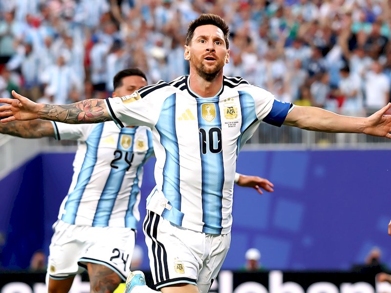 Lionel Messi cetak tiga gol ke gawang Aljazair dalam laga Grup C yang digelar di Stadion Kansas City, Rabu (17/6/2026). @jejakfaktacom/Dok. Timnas Argentina.