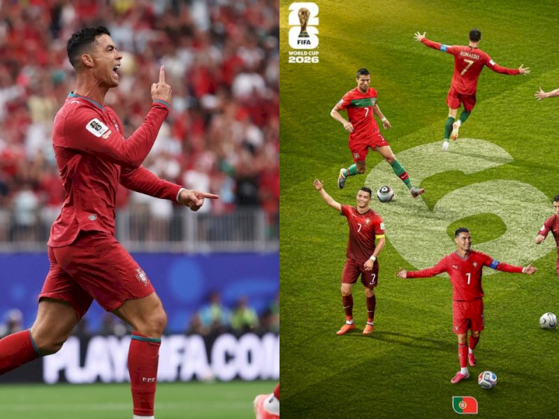 Dua gol Cristiano Ronaldo mengantarkannya pada rekor bersejarah sebagai pemain pertama yang mencetak gol di enam edisi Piala Dunia berbeda. @jejakfaktacom/Ist.