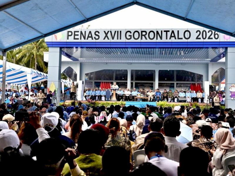 Presiden Prabowo Subianto menghadiri Puncak Pekan Nasional (PENAS) Petani dan Nelayan XVII Tahun 2026 yang digelar di Sport Center Limboto, Kabupaten Gorontalo, Provinsi Gorontalo, pada Rabu, 24 Juni 2026. @jejakfaktacom/BPMI Setpres