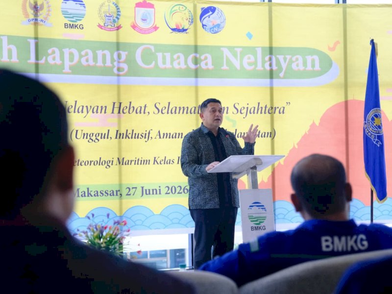 Wali Kota Makassar, Munafri Arifuddin, saat menghadiri  pembukaan Sekolah Lapang Cuaca Nelayan (SLCN) 2026, di Gedung Marketing Office CPI Makassar, Sabtu (27/6/2026). @Jejakfakta/dok. Humas Pemkot Makassar