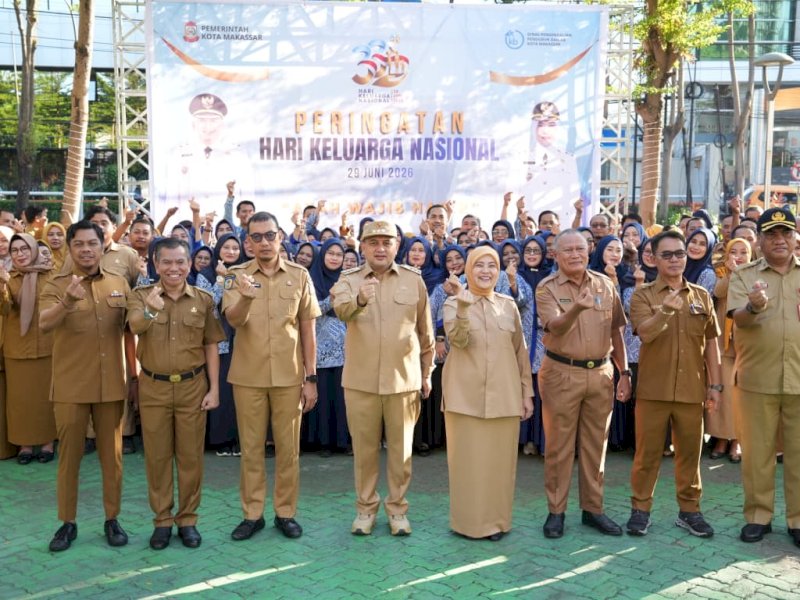 Wali Kota Makassar, Munafri Arifuddin, saat memimpin Apel Peringatan Harganas 2026 di Halaman Balai Kota Makassar, Senin (29/6/2026).  @Jejakfakta/dok. Humas Pemkot Makassar