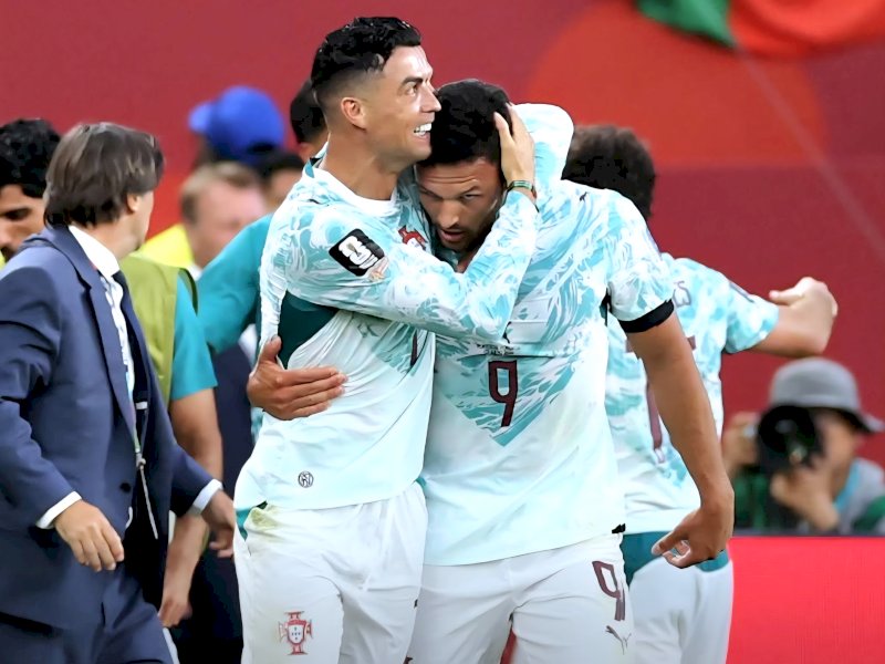 Gol kemenangan Portugal tercipta pada menit ke-90+4 ketika Rafael Le&atilde;o memberikan umpan silang yang disundul oleh Gon&ccedil;alo Ramos. @jejakfaktacom?Dok. FIFA World Cup