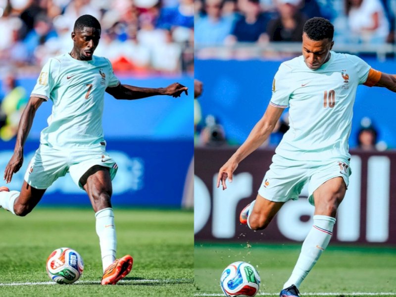 Dembele dan Mbappe cetak gol ke gawang Maroko. @jejakfaktacom/Ist.