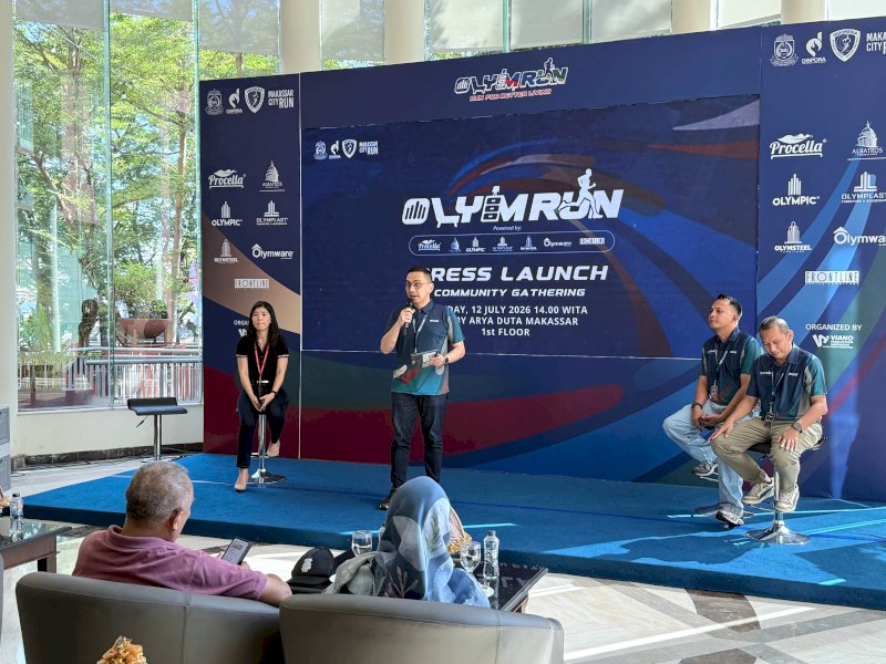 Konferensi pers Olymrun di Hotel Arya Duta Makassar, Minggu (12/7/2026). @jejakfaktacom/JF