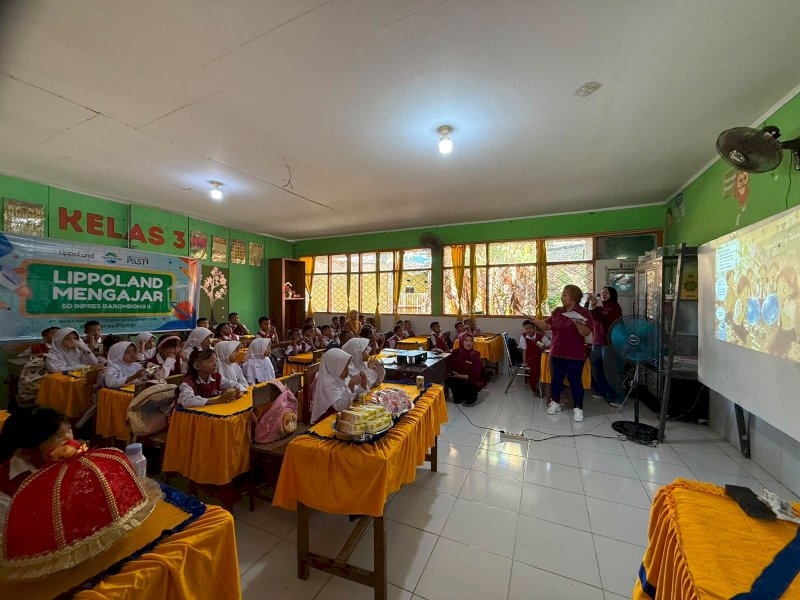 Program Lippoland Mengajar. Kegiatan edukasi yang mengangkat tema Pencegahan Bullying di Sekolah Dasar ini digelar di SD Inpres Barombong 2, Makassar, Senin (27/7/2026). @Jejakfakta/dok. Ist.