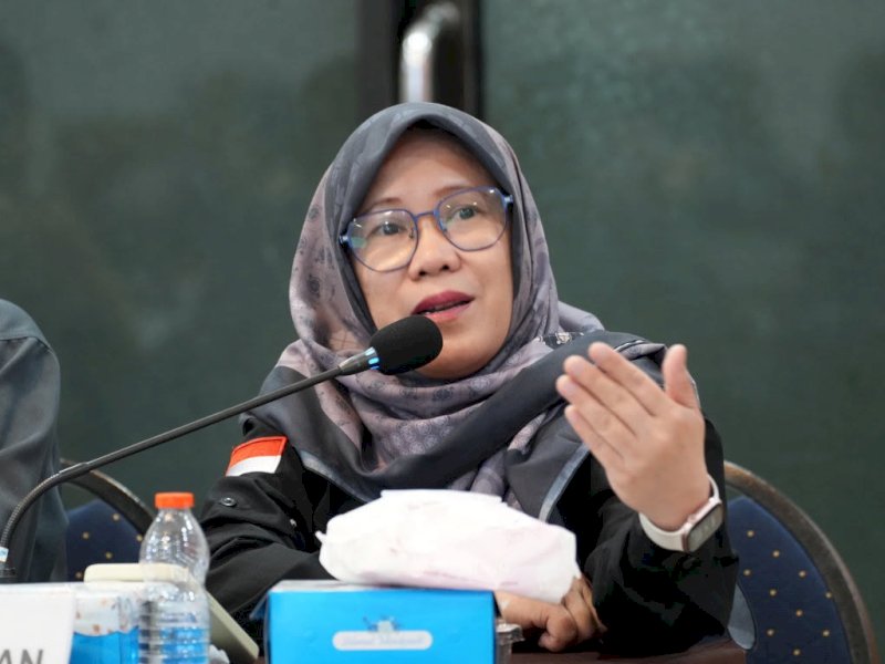 Ketua Bawaslu Provinsi Sulawesi Selatan, Mardiana Rusli, saat menghadiri Forum Konsultasi Publik (FKP) Rancangan Standar Pelayanan Pemutakhiran Data Pemilih Berkelanjutan Tahun 2026 yang diselenggarakan KPU Provinsi Sulawesi Selatan, Selasa (28/7/2026). @Jejakfakta/dok. Ist.