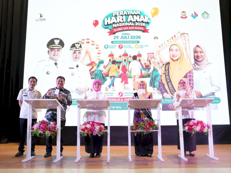Perayaan Hari Anak Nasional (HAN) ke-42 tingkat Kota Makassar Mengusung tema "Sayangi Anak, Lindungi Anak, Bangun Masa Depan", di Balai Manunggal, Rabu (29/7/2026). @Jejakfakta/dok. Humas Pemkot Makassar