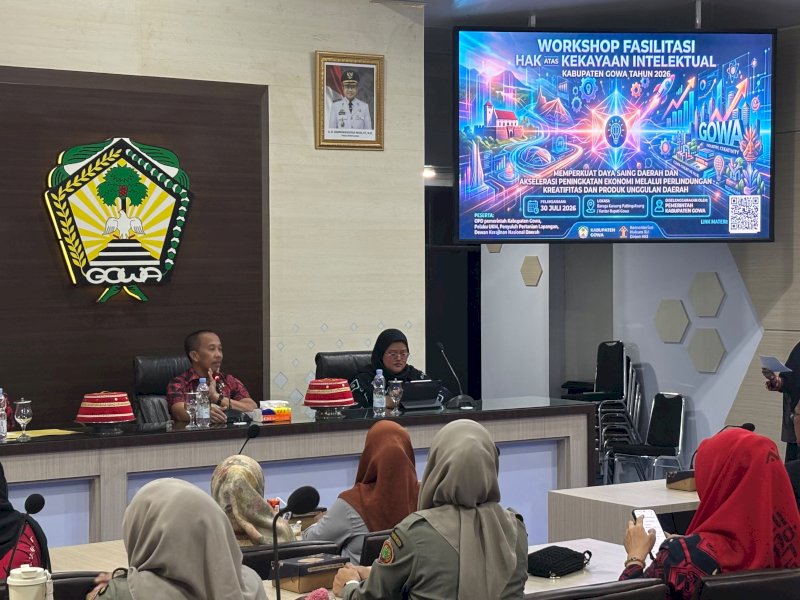 Workshop Fasilitasi Hak atas Kekayaan Intelektual (HaKI) Kabupaten Gowa Tahun 2026 yang digelar di Baruga Karaeng Pattingalloang, Kantor Bupati Gowa, Kamis (30/7/2026). @Jejakfakta/dok. Humas Pemkab Gowa