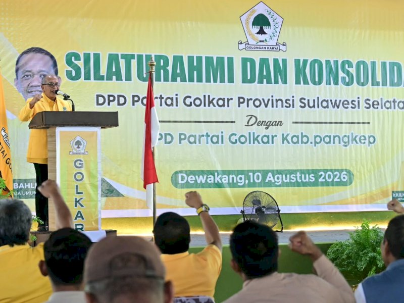 Ketua DPD Partai Golkar Sulawesi Selatan terpilih, Ilham Arief Sirajuddin (IAS), saat menghadiri Silaturahmi dan Konsolidasi Partai Golkar di Kabupaten Pangkep, Senin (10/8/2026). @Jejakfakta/Ist.