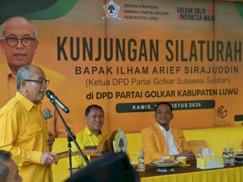 Ketua DPD Partai Golkar Sulsel Ilham Arief Sirajuddin (IAS),  saat melakukan konsolidasi bersama jajaran DPD Partai Golkar Kabupaten Luwu, Jum'at (14/8/2026). @Jejakfakta/dok. Ist.