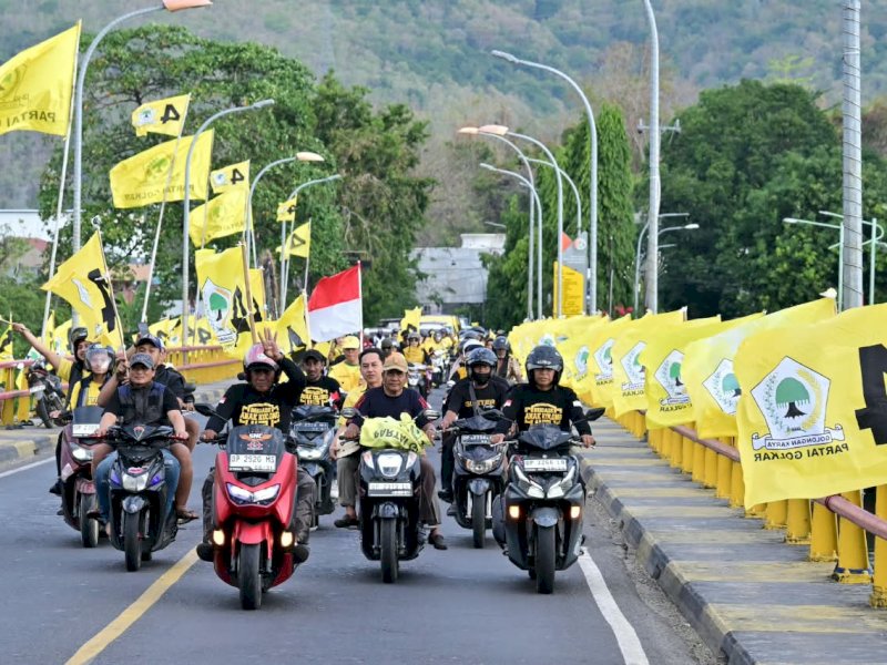 Ketua DPD Partai Golkar Sulawesi Selatan Ilham Arief Sirajuddin (IAS) disambut meriah saat roadshow dalam rangka konsolidasi pasca-Musda. @Jejakfakta/Ist.