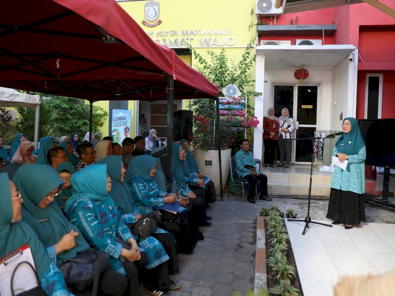 Ketua TP PKK Kota Makassar, Melinda Aksa, saat membuka kegiatan Supervisi, Monitoring, Evaluasi, dan Pelaporan (SMEP) TP PKK Kecamatan Wajo, Kamis (20/8/2026). @Jejakfakta/dok. Humas Pemkot Makassar