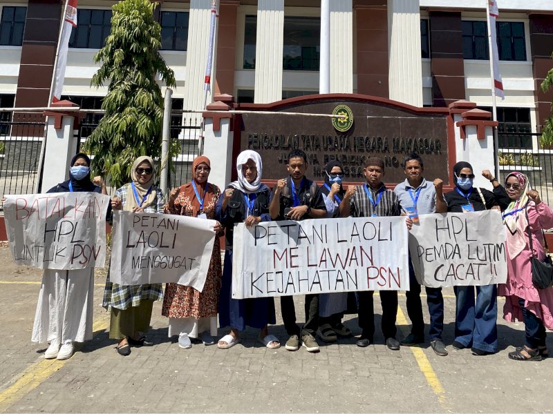29 petani Laoli mengajukan gugatan ke Pengadilan Tata Usaha Negara (PTUN) Makassar untuk menguji keabsahan Sertipikat Hak Pengelolaan (HPL) yang diterbitkan atas nama Pemerintah Kabupaten Luwu Timur, Jumat (28/8/2026). @Jejakfakta/dok. IST.