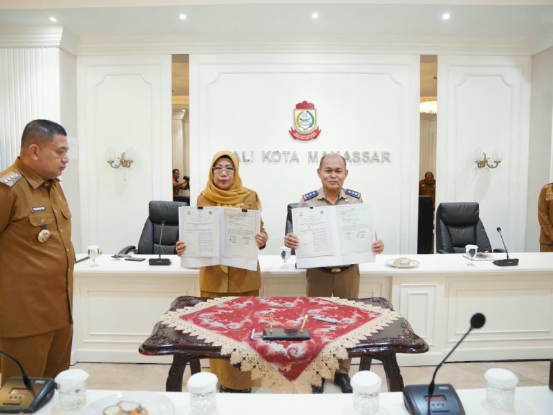 Penandatanganan Nota Kesepakatan tentang Sinergi Pelaksanaan Administrasi Pertanahan dan Peningkatan Pelayanan Publik di Bidang Pertanahan dan Tata Ruang di Kota Makassar, yang berlangsung di Balai Kota Makassar, Senin (31/8/2026). @Jejakfakta/dok. Humas Pemkot Makassar