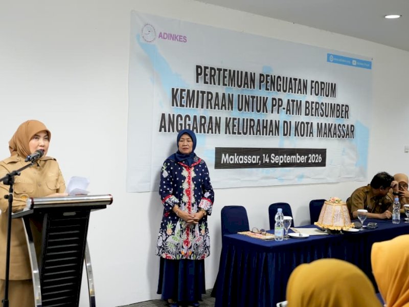 Wakil Wali Kota Makassar Aliyah Mustika Ilham, saat memberikan sambutan sekaligus membuka secara resmi Pertemuan Penguatan Forum Kemitraan untuk Pencegahan dan Penanggulangan AIDS, Tuberkulosis dan Malaria (ATM) Bersumber Anggaran Dana Kelurahan yang dilaksanakan Asosiasi Dinas Kesehatan Seluruh Indonesia (ADINKES) di Graha Pena, Jalan Urip Sumoharjo, Makassar, Senin (14/9/2026). @Jejakfakta/dok. Humas Pemkot Makassar
