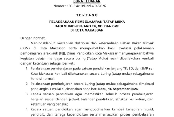 Antrean BBM Mulai Longgar, Disdik Makassar Kembalikan Siswa TK-SMP ke Sekolah Mulai Besok