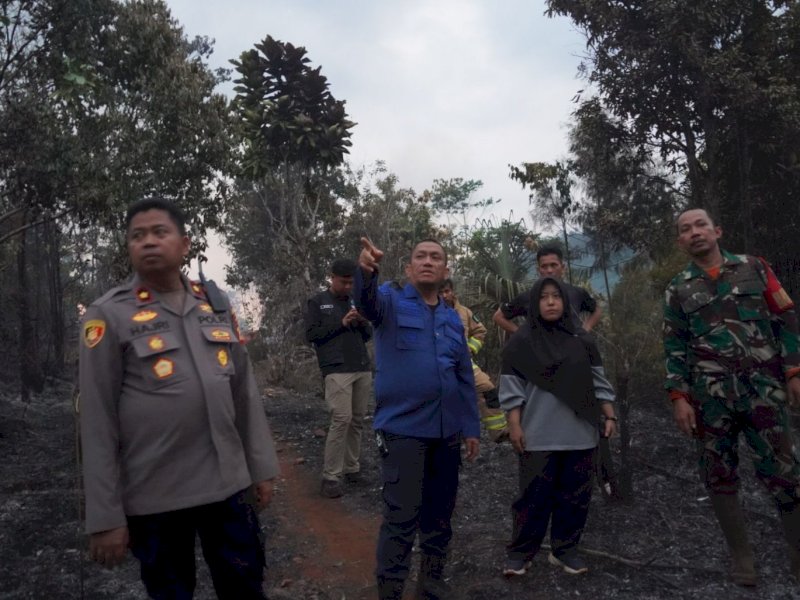 Bupati Luwu Timur, Irwan Bachri Syam, turut meninjau langsung lokasi kebakaran kawasan hutan di belakang PDAM Waemami Malili, Lorong 10, Desa Puncak Indah, Kecamatan Malili, Luwu Timur, Sabtu (29/8/2026). @Jejakfakta/dok. IST.