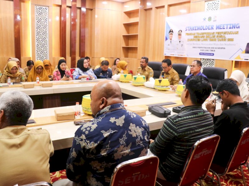 Stakeholder Meeting Program Transformasi Perpustakaan Berbasis Inklusi Sosial (TPBIS) Tahun 2026, Pemerintah Kabupaten Luwu Timur melalui Dinas Perpustakaan dan Kearsipan Daerah (DPKD), Selasa (29/9/2026). @Jejakfakta/dok. Humas Pemkab Lutim