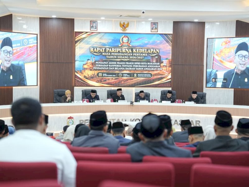 DPRD Kota Makassar bersama Pemerintah Kota Makassar resmi mengesahkan Anggaran Pendapatan dan Belanja Daerah (APBD) Perubahan Tahun Anggaran 2026 sebesar Rp5,26 triliun dalam rapat paripurna DPRD Makassar, Rabu (30/9/2026). @Jejakfakta/dok. IST.