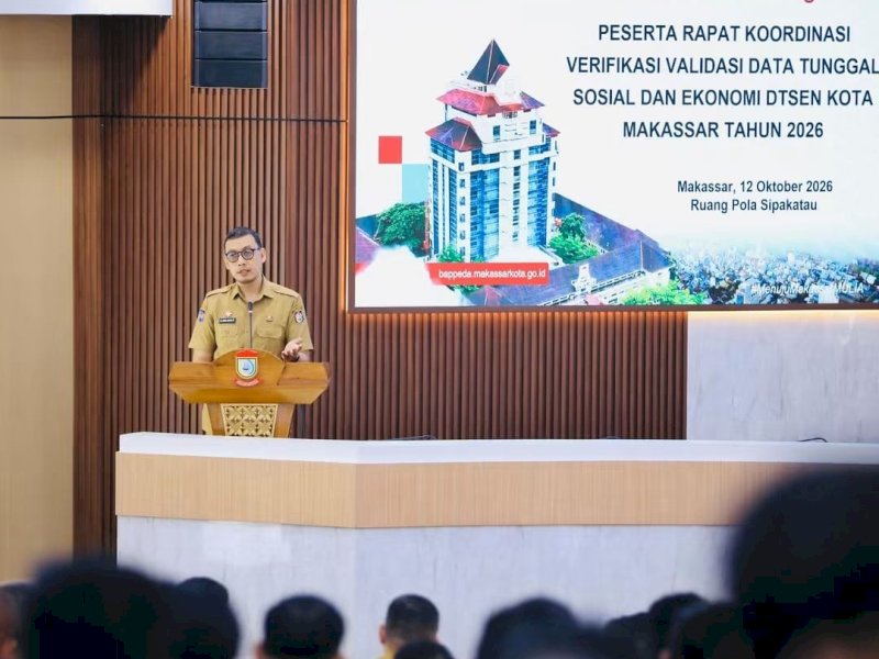 Rapat Koordinasi Verifikasi dan Validasi DTSEN yang dipimpin Sekretaris Daerah Kota Makassar, Andi Zulkifly, di Ruang Sipakatau, Balai Kota Makassar, Senin (12/10/2026). @Jejakfakta/dok. Humas Pemkot Makassar