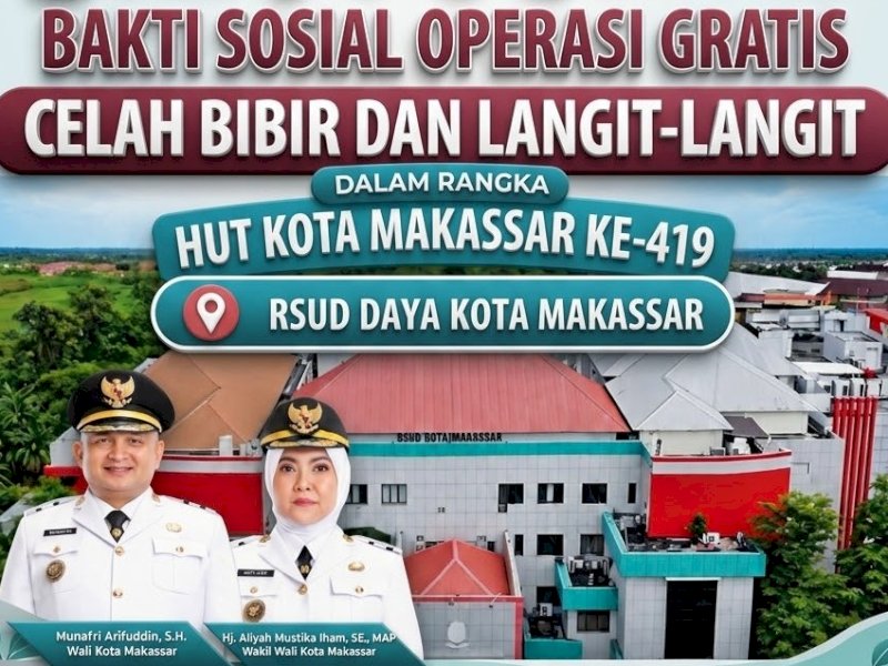 Rumah Sakit Umum Daerah (RSUD) Daya Kota Makassar berkolaborasi dengan Rumah Sakit Gigi dan Mulut Universitas Hasanuddin (RSGM Unhas) menggelar bakti sosial operasi celah bibir dan langit-langit secara gratis pada 7&ndash;9 November 2026. @Jejakfakta/dok. Humas Pemkot Makassar