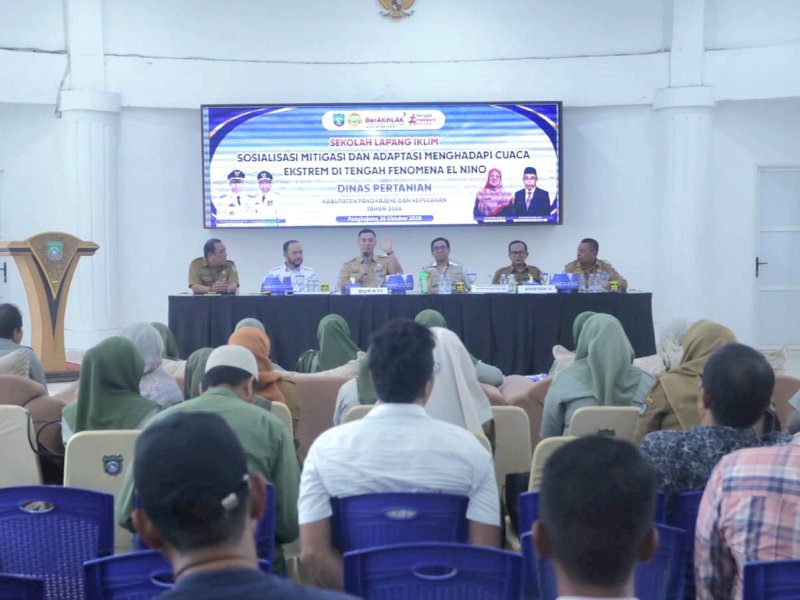 Sosialisasi mitigasi dan adaptasi menghadapi cuaca ekstrem di tengah fenomena El Nino yang digelar Dinas Pertanian Kabupaten Pangkep bersama Balai Besar BMKG Wilayah IV Makassar di Gedung Bundar Rumah Jabatan Bupati Pangkep, Senin (26/10/2026). @jejakfaktacom/Humas Pemda Pangkep