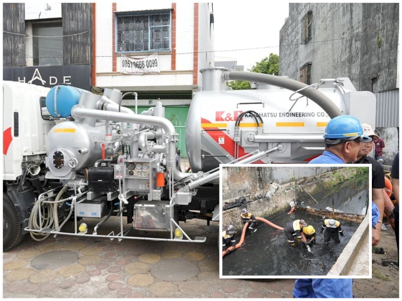 Demonstrasi penggunaan kendaraan penyedot dan penyemprot air tersebut di kanal depan Dankeslap TNI AD, Jalan Gunung Bawakaraeng, Makassar, Selasa (27/10/2026). @Jejakfakta/dok. Humas Pemkot Makassar