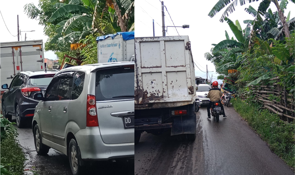 Mobil truk terperosok